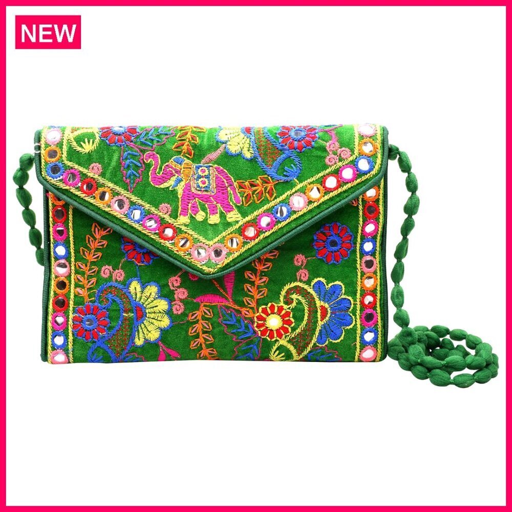 Hand Embroidered Rajasthani Clutch Crossbody Bag Wedding Party Ethnic
